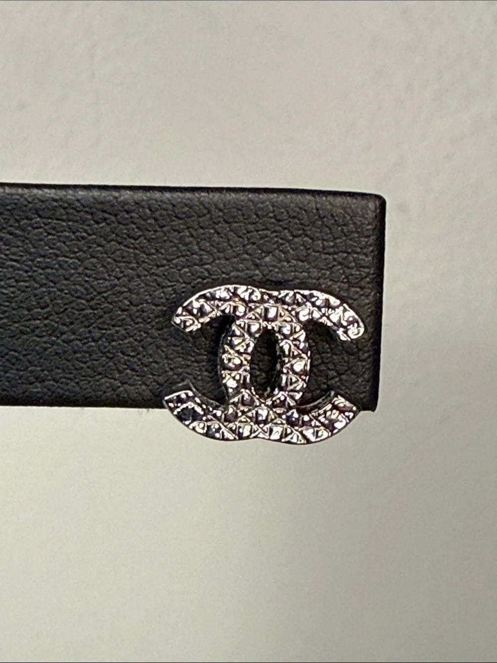 CHANEL CC Logo Stud Earrings Black Ruthenium Textured Costume Jewelry